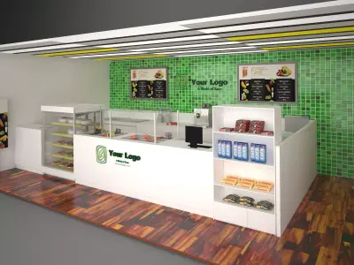 Stand 3D Model coffee shop with walls and shelves 3D model