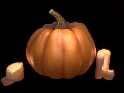 Festive Pumpkin with candles Halloween set  PBR prepared Low-poly 3D model