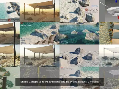 Shade Canopy vs rocks and sand and Rock and Beach 3D Model Pack