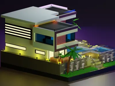 Modern House Low-poly 3D model