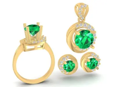 Elegant Round Halo Jewelry Set for Women  3045 3D print model