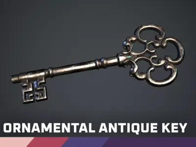 Ornamental Antique Key Low-poly 3D model