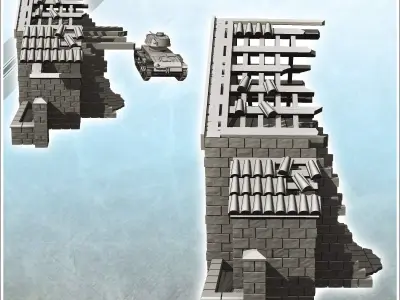 Ruined building with Panzer III Ausf J 20 - World War Two Second 3D print model