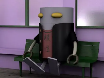 Mechazawa robot on bench Free 3D model