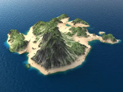 Tropical Island Terrain 9 Low-poly 3D model