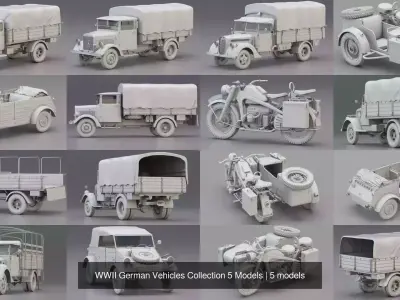 WWII German Vehicles Collection 5 Models 3D Model Pack