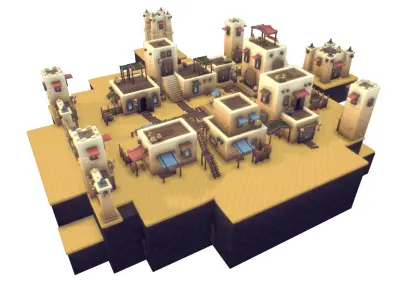 Desert Town Building Set - Proto Series Low-poly 3D model
