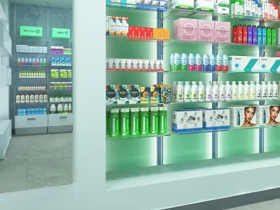  Pharmacy Store Green Interior with Filling 