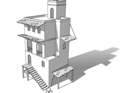  Old 3-level house Low-poly 3D model