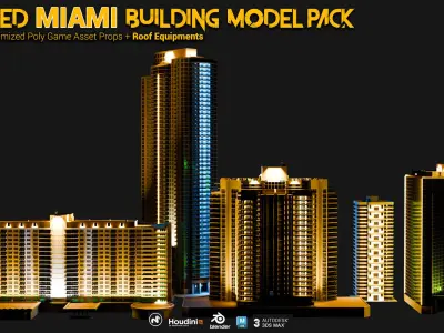 High Detailed MIAMI Building Model Pack plus Rooftop Equipment 3D model