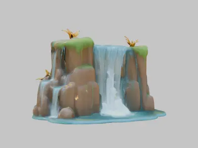 A stylized 3D model of a fountain Low-poly 3D model