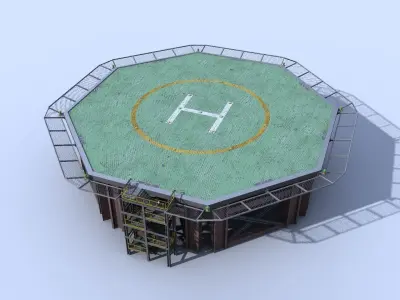 Helicopter industrial landing pad - helipad - airfield Low-poly 3D model