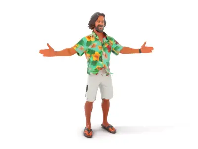 Casual Beach Tourist Rigged and Animated D Character Model Low-poly 3D model