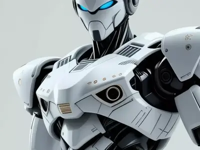 White Mecha Robot 3D Futuristic Battle Suit Blue Eyes Low-poly 3D model