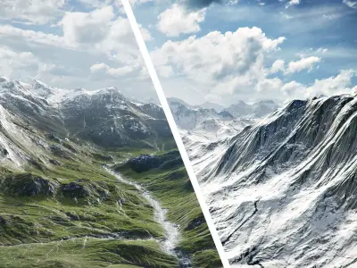 Mountain Summer and Winter Textures Low-poly 3D model
