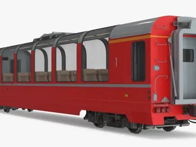  Panoramic First-Class Passenger Railcar Red with Interior 