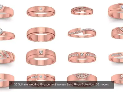 35 Solitaire Wedding Engagement Women Band Rings Collection 3D Model Pack