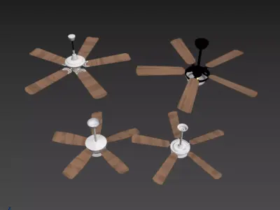 Modern Dark Wood 5-Blade Ceiling Fan Set 3D model