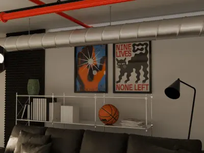 Modern Industrial living room design Free 3D model