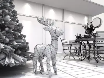 Resturaunt with Christmas Decoration 3D model