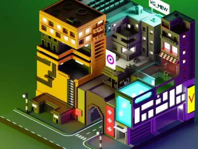 Low Poly Isometric City Low-poly 3D model