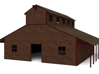 Stables barn with roof Low-poly 3D model
