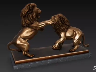 Lion Statue V47 Low-poly 3D model