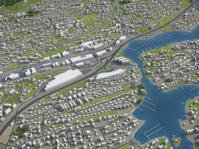 Sandvika - 3D City Model Low-poly 3D model