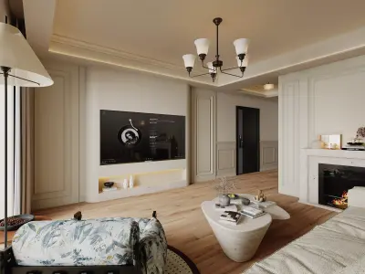 Elegant Classic Living and Dining Room Interior 060 3D model