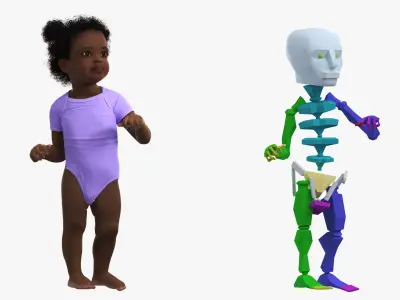  Little Girl Light Black Skin in Bodysuit Rigged 