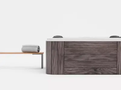 Garden Setup V10 - Wooden Hot Tub with Bench Low-poly 3D model