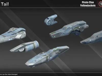 Spaceship Yellowjackets Modular Fighter Kit Low-poly 3D model