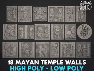 18 Mayan Temple Walls - 250510 Low-poly 3D model