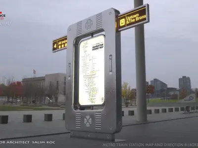 Subway Train Station Map and Direction sign billboard 3D model Low-poly 3D model