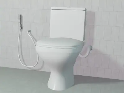3D Toilet with hand held shower Low-poly 3D model