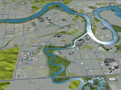 Nanning Guangxi China 50km AI Low-poly 3D model