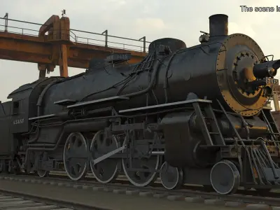  Vintage Steam Locomotive ATSF 3415 Rigged for Cinema 4D 