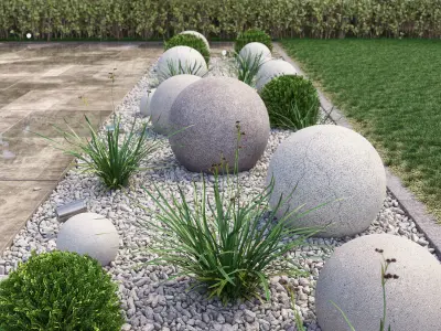 Flowerbed garden with stone balls 3D model