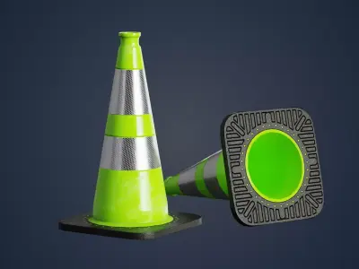 Lime traffic cone with reflector PBR Game-Ready Low-poly 3D model