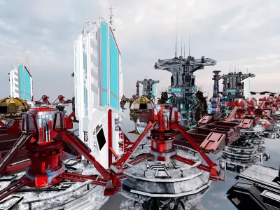 Cyberpunk  Sci Fi Mega Structures Buildings package Game Ready Low-poly 3D model