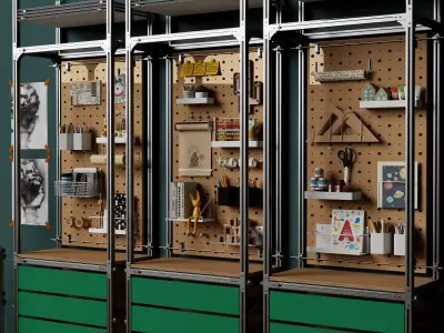 Art Studio Pegboard Storage Organizer Pack PBR Game Ready Low-poly 3D model