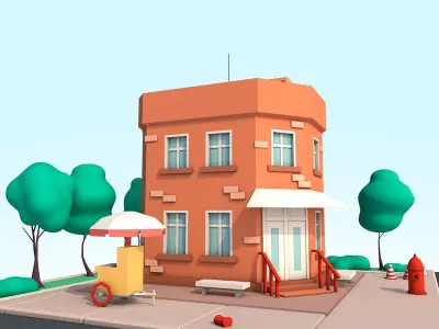 Cartoon Low Poly Brooklyn Small House Building Low-poly 3D model