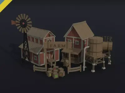Cartoon farm asset Polygonal Style Low-poly 3D model