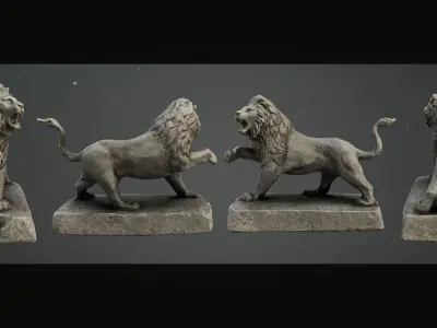 Lion Statue Game Model Low-poly 3D model