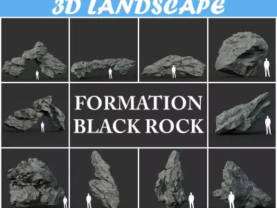 Low poly Black Rock Formation Pack 191228 Low-poly 3D model