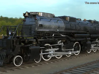  Locomotive Big Boy with Trailed Tender Rigged for Cinema 4D 