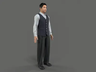 Asian waiter Low-poly 3D model