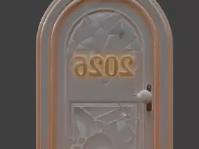 High-Quality 3D Cartoon New Year Arched Door Low-poly 3D model