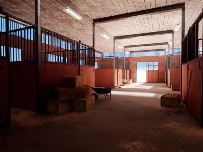 Modular Modern Stable Environment Low-poly 3D model