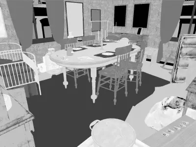 HQ Messy Dining Room Low-poly 3D model